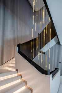 Thumbnail for Contemporary gold angel tears crystal chandelier, cascading teardrop design for staircase foyer entryway lighting