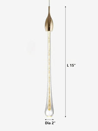 Thumbnail for Modern gold angel tears crystal pendant, cascading teardrop design for staircase foyer entryway high ceiling,Close-up of a single crystal and its dimensions.