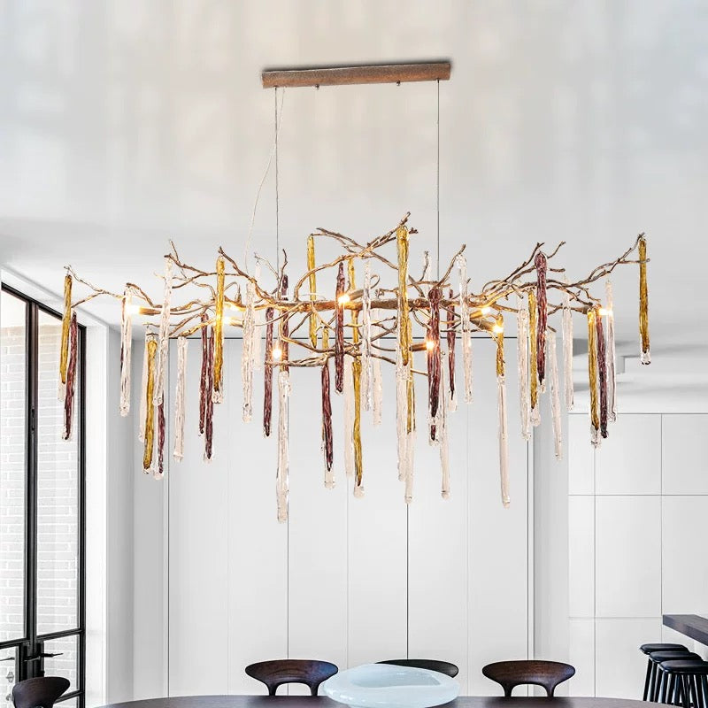 Industrial handcrafted copper twine chandelier, hand-woven organic design for kitchen island dining room lighting