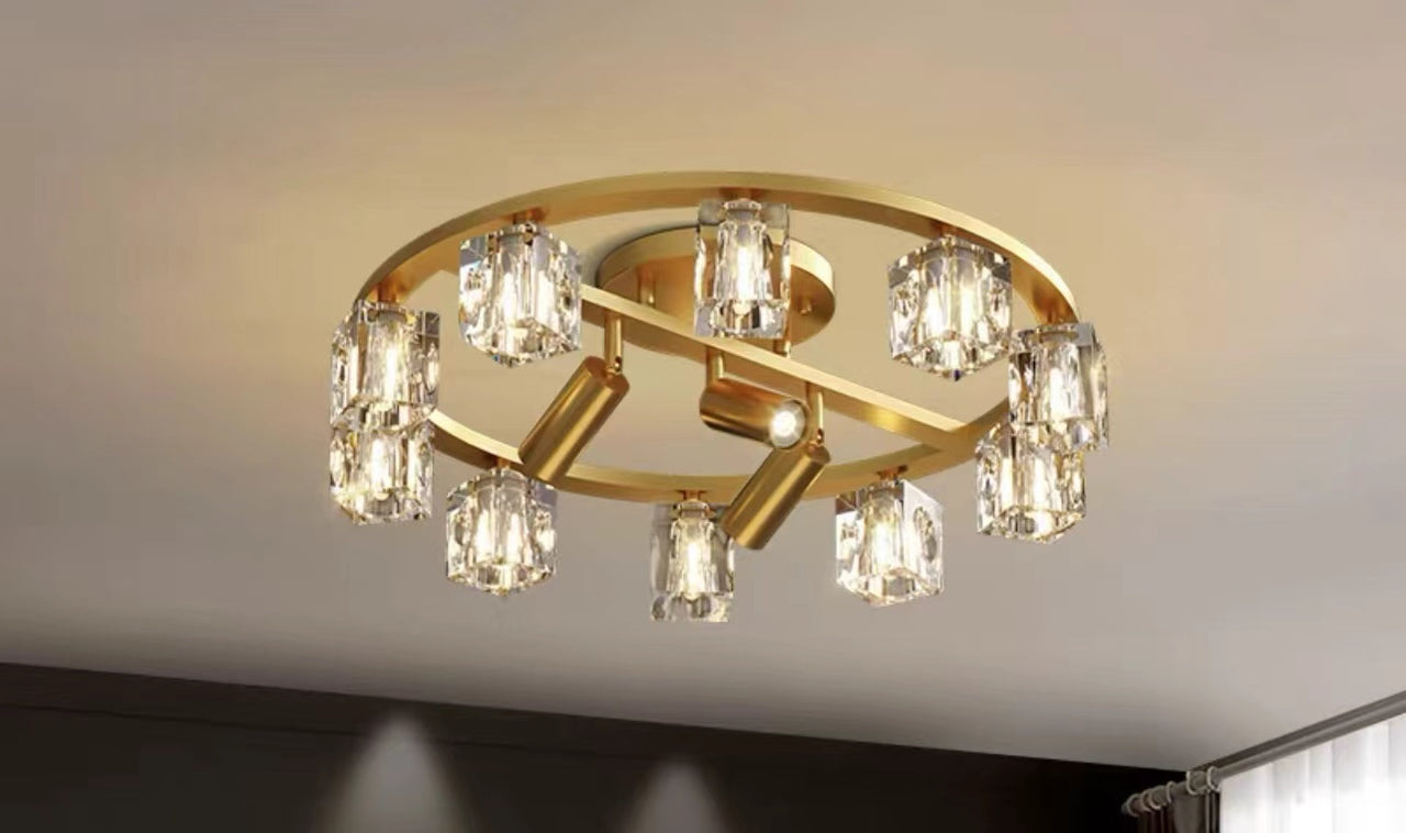 All Copper Luxury Crystal Ceiling Flush Chandelier
