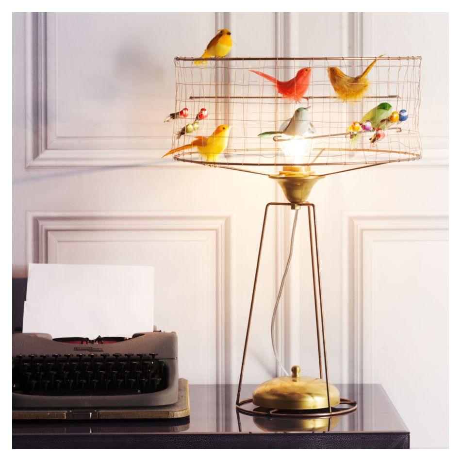 Retro Brass Bird Cage Table Lamp for Bedroom