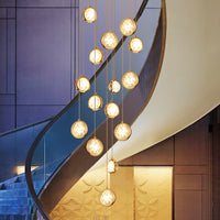 Thumbnail for Bubble ball crystal spiral staircase chandelier, gold finish K9 spheres for two-story foyer high ceiling lighting