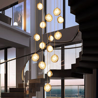 Thumbnail for Clear glass bubble chandelier with gold finish, spiral K9 crystal balls for staircase foyer high ceiling lighting