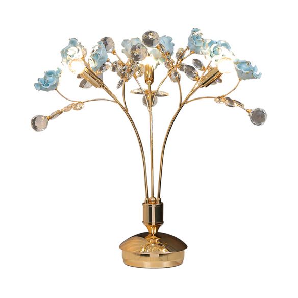 Bulbs Gold Ball Desk Lamp Faceted Crystal Nightstand Flower Design
