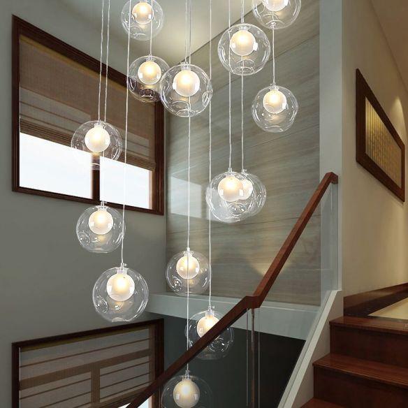 Frosted white transparent glass spiral staircase chandelier