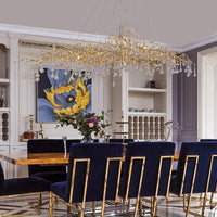 Thumbnail for Gold branch chandelier for dining room, hand-forged design with K9 water drop crystals for modern interior lighting