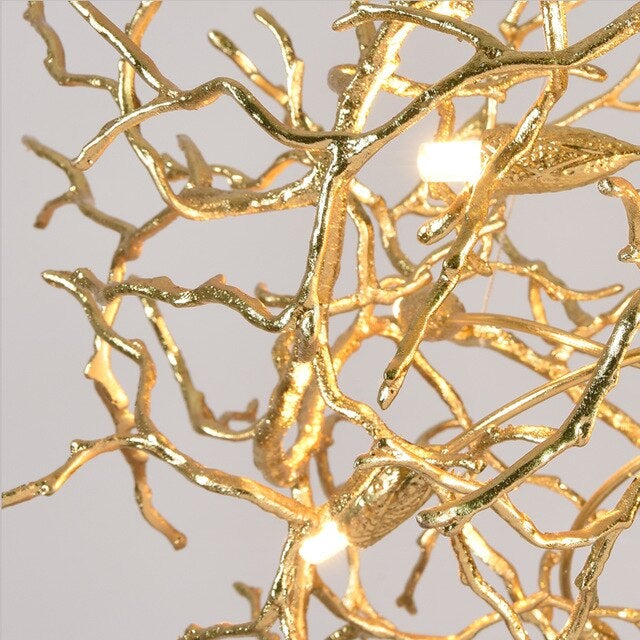 Gold branch chandelier, hand-forged tree design with K9 water drop crystals for dining room living room entryway lighting