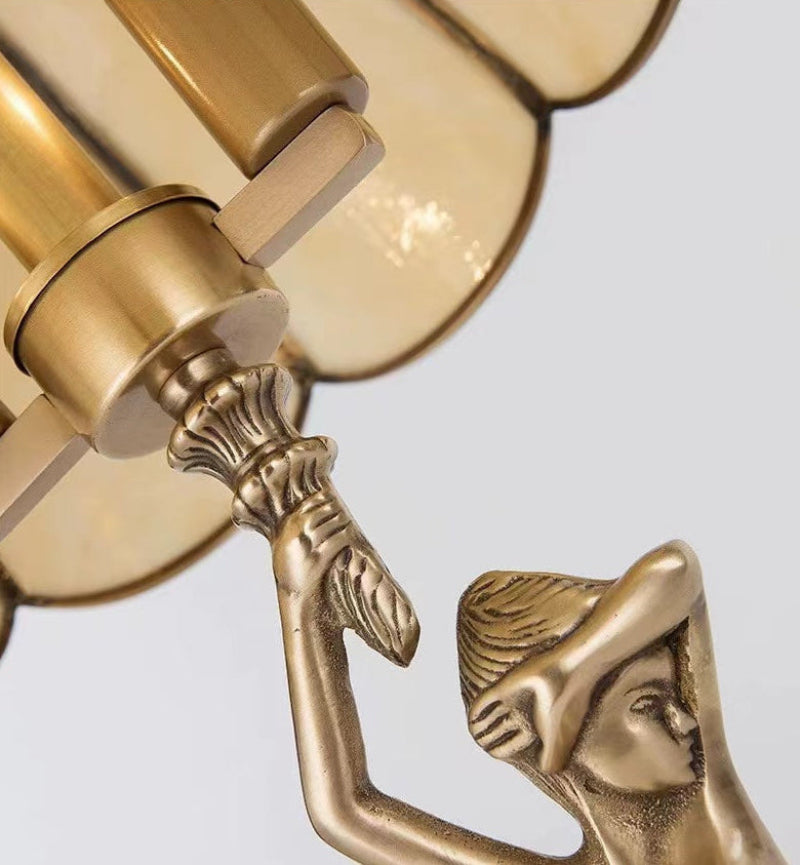 All-copper golden table lamp, artistic sculptural design with glass shade for bedroom desk study room lighting