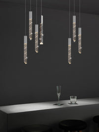 Thumbnail for Black LED linear K9 crystal chandelier with a waterfall design, suitable for dining rooms, foyers, stairwells, entryways, and spaces with high ceilings.