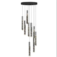 Thumbnail for Modern black LED linear K9 crystal rod chandelier lighting, cascading design for staircase foyer high ceiling