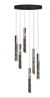 Thumbnail for Black modern LED linear K9 crystal rod chandelier, cascading design for staircase foyer entryway high ceiling