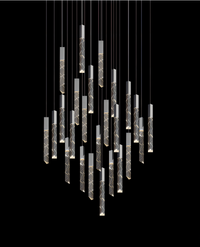 Thumbnail for Black modern LED linear K9 crystal rod chandelier, cascading design for staircase foyer entryway high ceiling