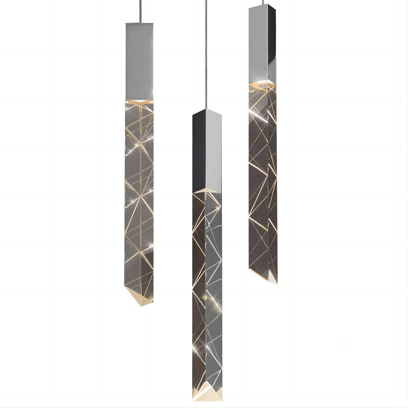 Black LED linear K9 crystal rod chandelier, cascading design for staircase foyer entryway two-story high ceiling
