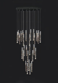Thumbnail for Modern chandelier with a black frame and crystal-like elements on a black background