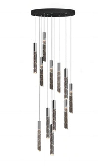 Thumbnail for 
Modern black LED linear K9 crystal chandelier, suitable for dining rooms, with a rod design, ideal for high-ceiling spaces such as foyers, stairwells, and entryways.