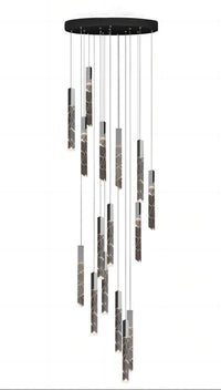 Thumbnail for This modern black LED linear K9 crystal chandelier is suitable for double-height ceiling spaces such as foyers and stairwells, and features a rod-style design.