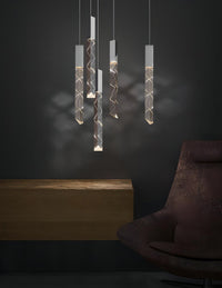 Thumbnail for 
Black LED linear K9 crystal chandelier, suitable for dining rooms, foyers, stairwells, and high-ceilinged entryways, featuring a rod-mounted design.
