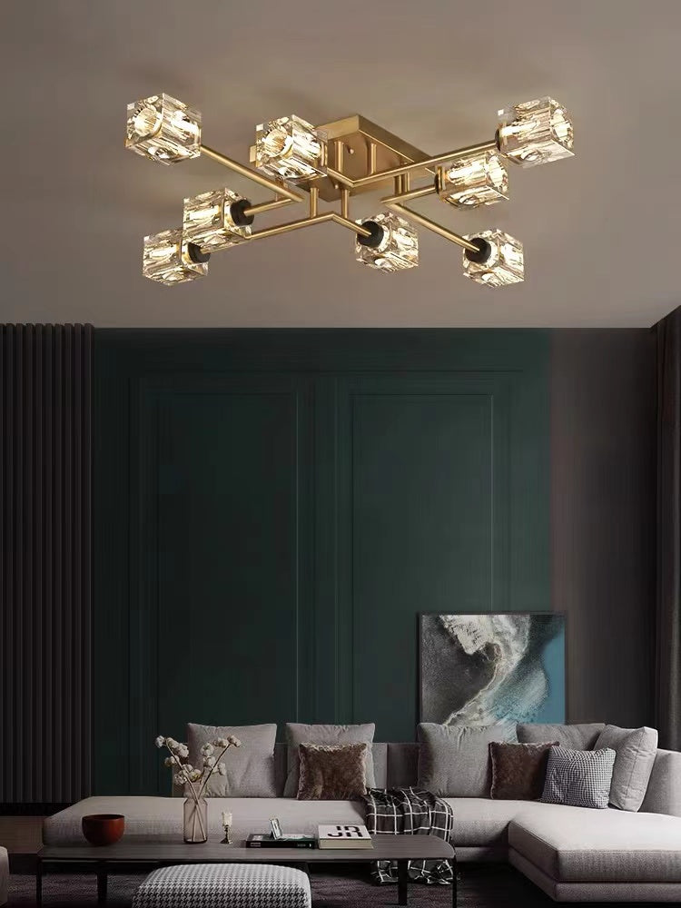 Modern All-Copper Light Luxury Crystal Ceiling Lamp