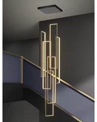 Thumbnail for Dimmable black 6-light square aluminum LED pendant, UL certified for staircase foyer entryway lighting