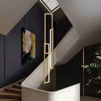 Thumbnail for Gold 3-light square aluminum pendant chandelier, dimmable LED UL certified for staircase foyer entryway