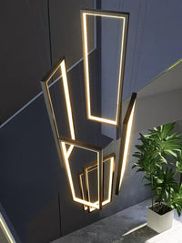 Thumbnail for Dimmable black 6-light LED pendant chandelier, UL certified for stairwell foyer entryway staircase lighting