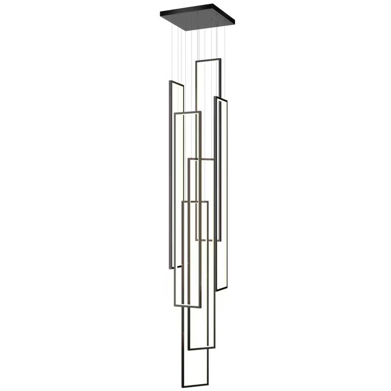 Modern black 6-light dimmable pendant chandelier, LED UL certified for stairwell foyer entryway lighting