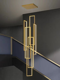 Thumbnail for Modern gold 6-light square aluminum pendant, LED UL certified for staircase foyer entryway lighting