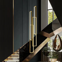 Thumbnail for Gold aluminum 4-light square LED pendant, dimmable UL certified for staircase foyer entryway stairwell