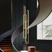 Thumbnail for Dimmable gold 4-light square aluminum LED pendant, UL certified for staircase foyer entryway lighting