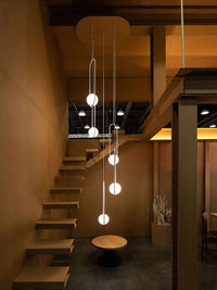 Thumbnail for Gold 5-light staircase pendant chandelier, irregular hanging design for narrow stairwell entryway