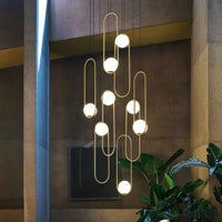 Thumbnail for Gold 8-light foyer chandelier, metal frame with frosted white glass shades, entryway lighting