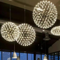 Thumbnail for Chrome firework chandelier light, LED starburst dandelion design for dining room foyer entryway high ceiling