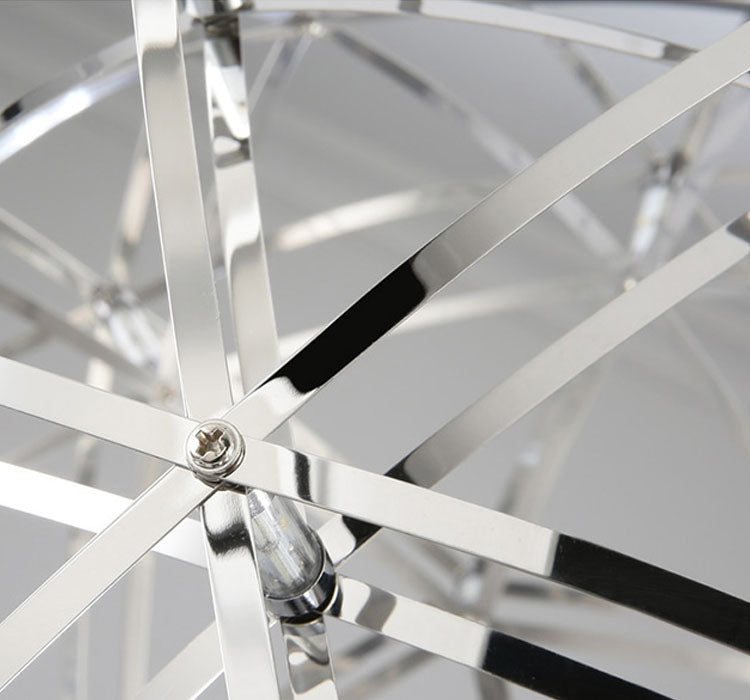 Round chrome LED firework chandelier, modern starburst dandelion design for dining room foyer high ceiling