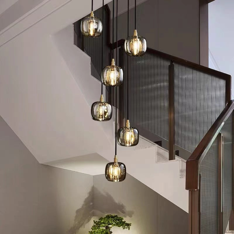 Black spiral chandelier for modern foyer, square K9 crystal pendants for staircase high ceiling entryway lighting