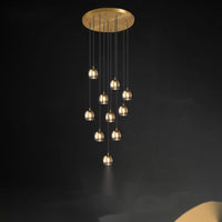 Thumbnail for This black chandelier features randomly arranged crystal elements and square glass pendants, suitable for lighting high ceilings in stairwells, foyers, and entryways of two-story buildings.