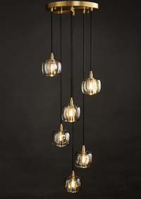 Thumbnail for A modern staircase square crystal chandelier with brass fittings hanging in a luxurious interior space, highlighting its elegant design and contemporary style.