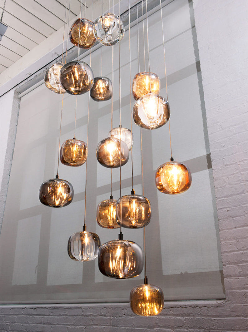 Black spiral K9 crystal chandelier, square glass design for staircase foyer entryway high ceiling modern lighting