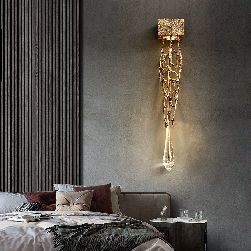 Pure copper branch wall sconce, handcrafted organic design with LED for bedroom living room hallway lighting