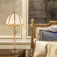 Thumbnail for Golden art table lamp detail, all-copper handcrafted sculptural design with glass shade for bedroom living room