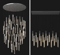 Thumbnail for Black LED linear K9 crystal chandelier, featuring a rod design, suitable for dining rooms, foyers, stairwells, entryways, and spaces with high ceilings. UL certified, and the base can be customized to be round or rectangular, etc.