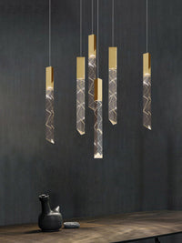 Thumbnail for Modern gold LED linear K9 crystal rod chandelier lighting, cascading design for dining room foyer high ceiling