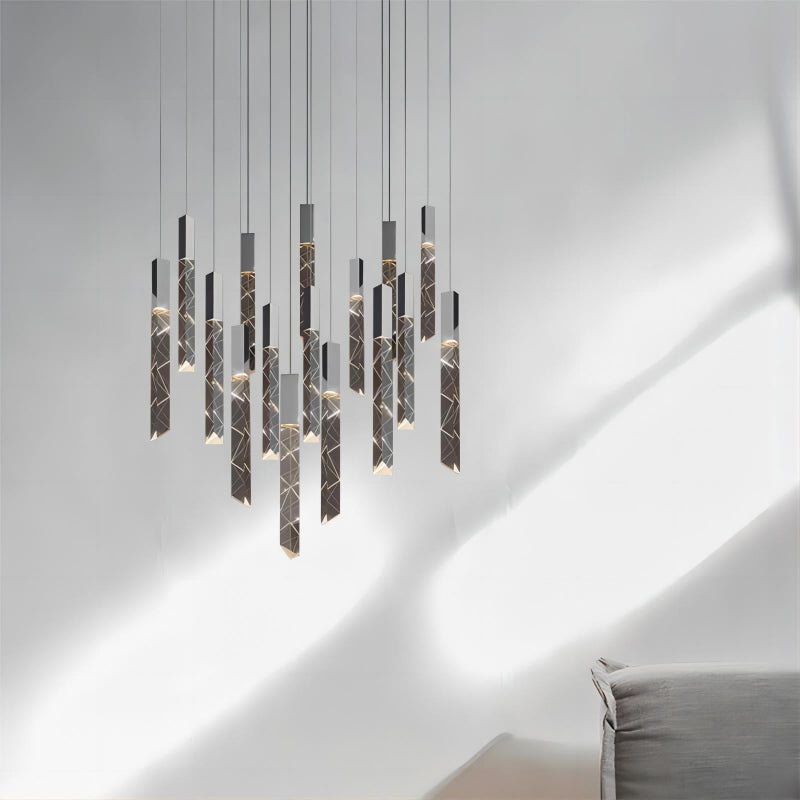 K9 crystal rod chandelier with LED linear design in black and gold finishes for dining room foyer stairwell entryway high ceiling