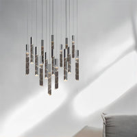 Thumbnail for K9 crystal rod chandelier with LED linear design in black and gold finishes for dining room foyer stairwell entryway high ceiling