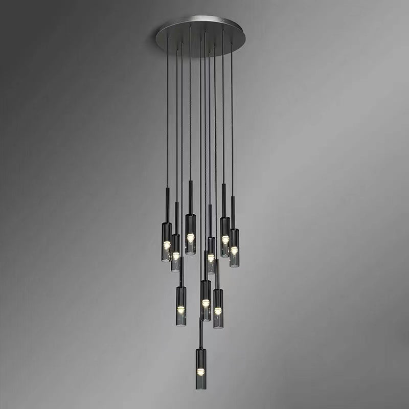 Italian copper chandelier featuring linear wire pendant in black with creative minimalist design for modern dining room foyer