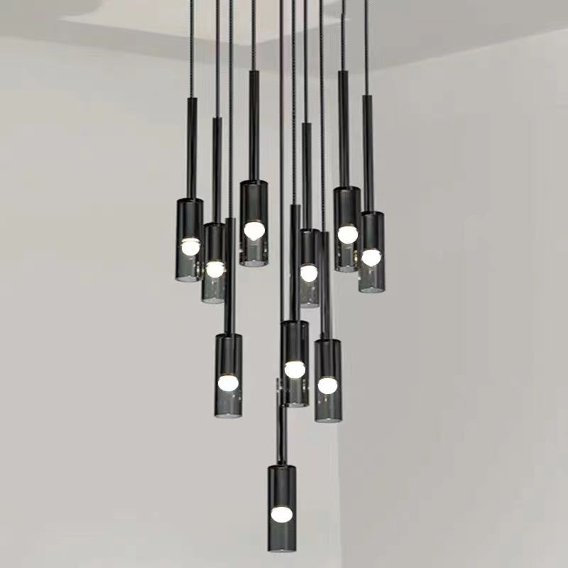 Minimalist chandelier featuring linear wire pendant in black with Italian copper for elegant dining room kitchen island lighting