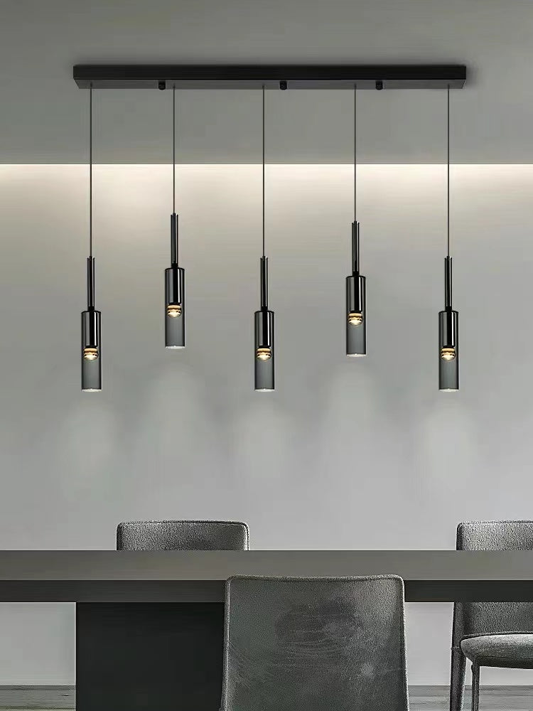 Dining room chandelier with linear wire pendant black minimalist design and Italian copper for contemporary dining room