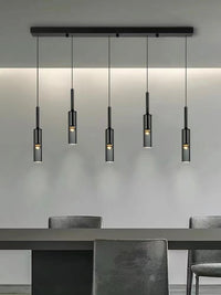 Thumbnail for Dining room chandelier with linear wire pendant black minimalist design and Italian copper for contemporary dining room