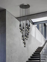 Thumbnail for Black creative chandelier with linear wire pendant and Italian copper creating sophisticated lighting for modern dining room foyer