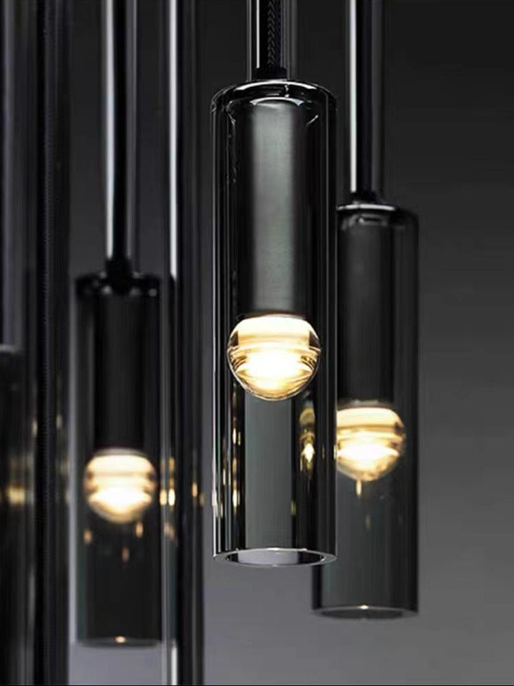 Black chandelier light featuring linear wire pendant with Italian copper creating creative lighting for modern dining room foyer