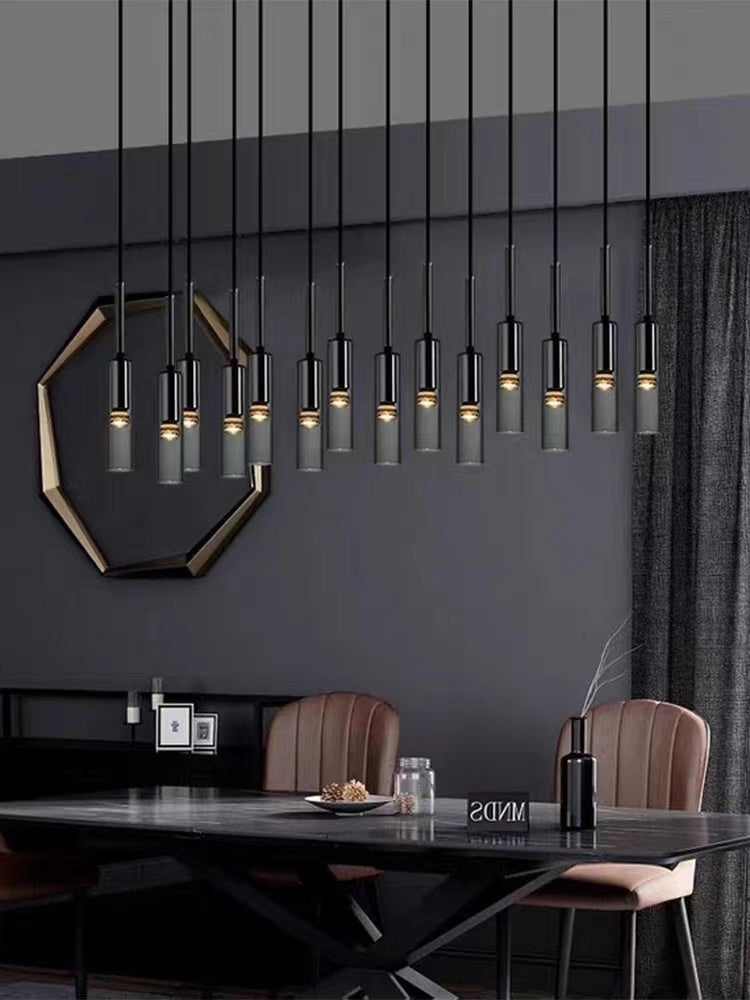 Creative minimalist chandelier with linear wire pendant in black and Italian copper for elegant dining room contemporary space